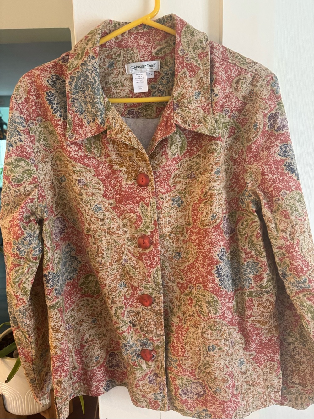 Coldwater Creek Women's Multicolor Paisley Button-Front Jacket - Red/Green/Blue